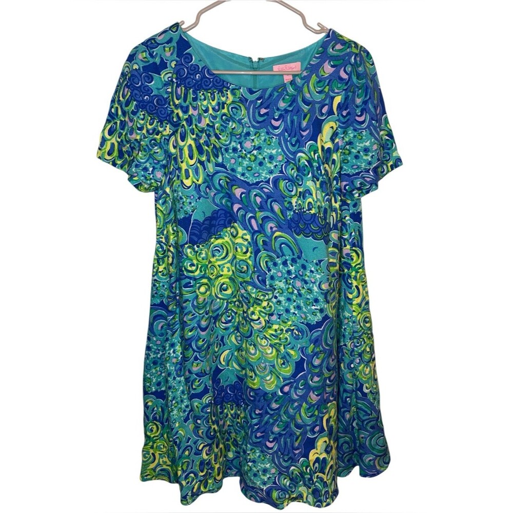 Women’s Lilly Pulitzer Lilly’s blue lagoon short sleeve mini dress